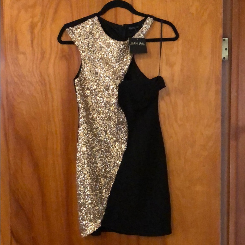 Black and gold sequin mini dress